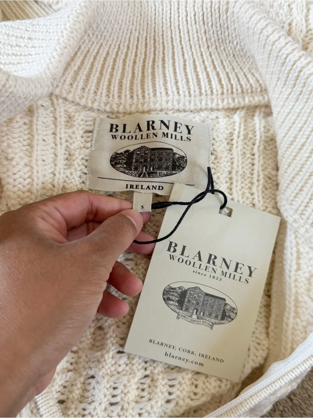NWT Blarney Woollen Mills Merino Wool Cian Full Zip Cardigan Sweater Natural S